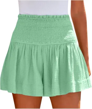 ZDRZK Loose Shorts Women Summer Casual Solid Elastic High Waisted Shorts Ruffle Hem 2024 Fashion Going Out Flowy Shorts