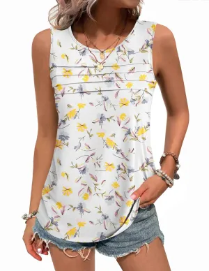 Zeagoo Womens Tops Dressy Casual Summer Loose Fit Tank Tops Trendy Pleated Front Scoop Neck Sleeveless Tunic Shirts