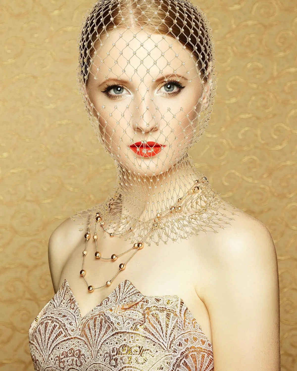 Zhanmai 2 Pack Halloween Crystal Mesh Body Chain with Fishnet Long Gloves Rhinestone Glitter Breathable Headwear for Women