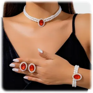 ZMANYIJEW Pearl Earrings Necklace Bracelet Set for Women Wedding Rhinestone Crystal Pearl Jewelry Set Bride Bridesmaid Dainty Jewelry for Women