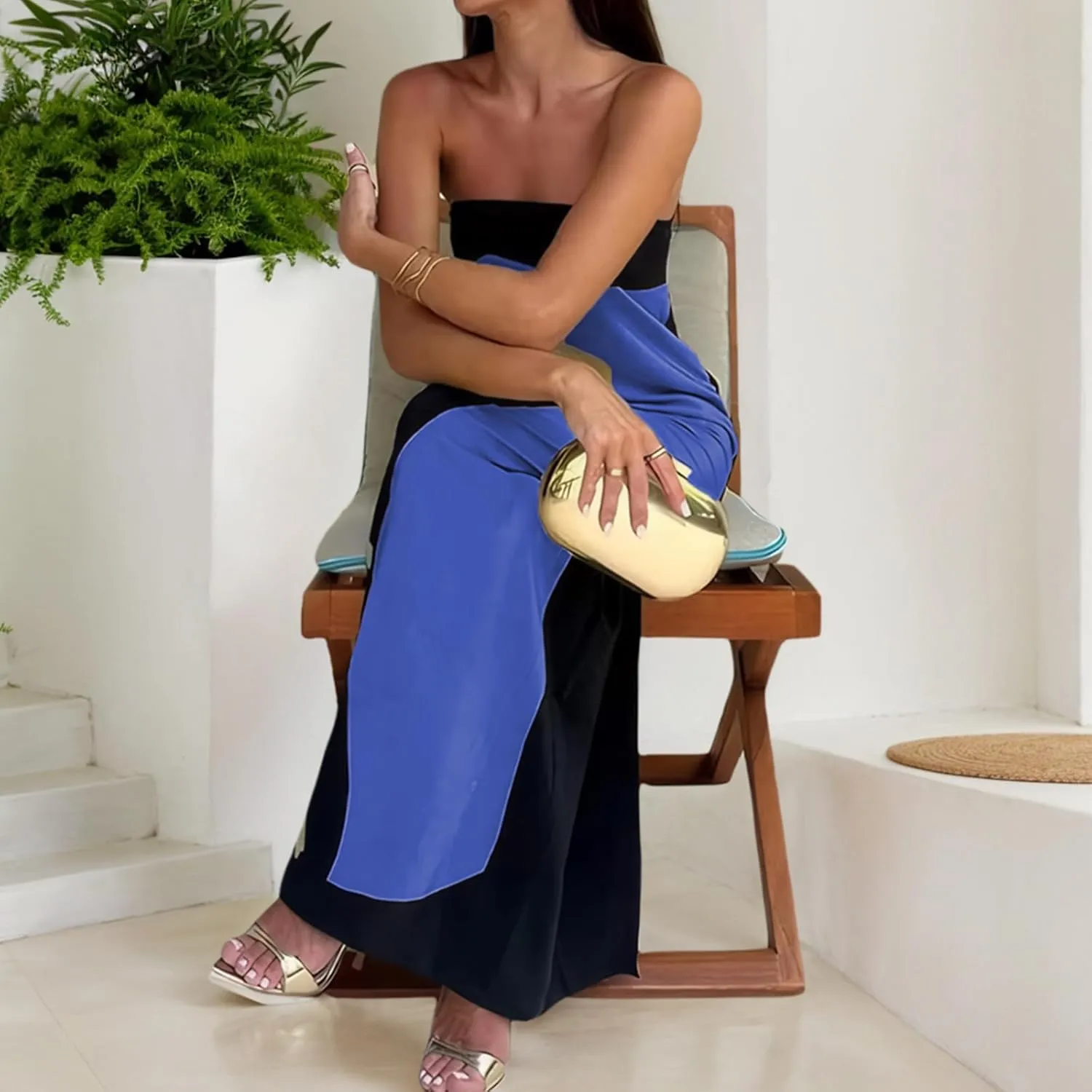 Zwirelz Women Strapless Maxi Dress Boho Floral Print Flowy Long Tube Dress Off Shoulder Loose Beach Sundress Long Tube Dress