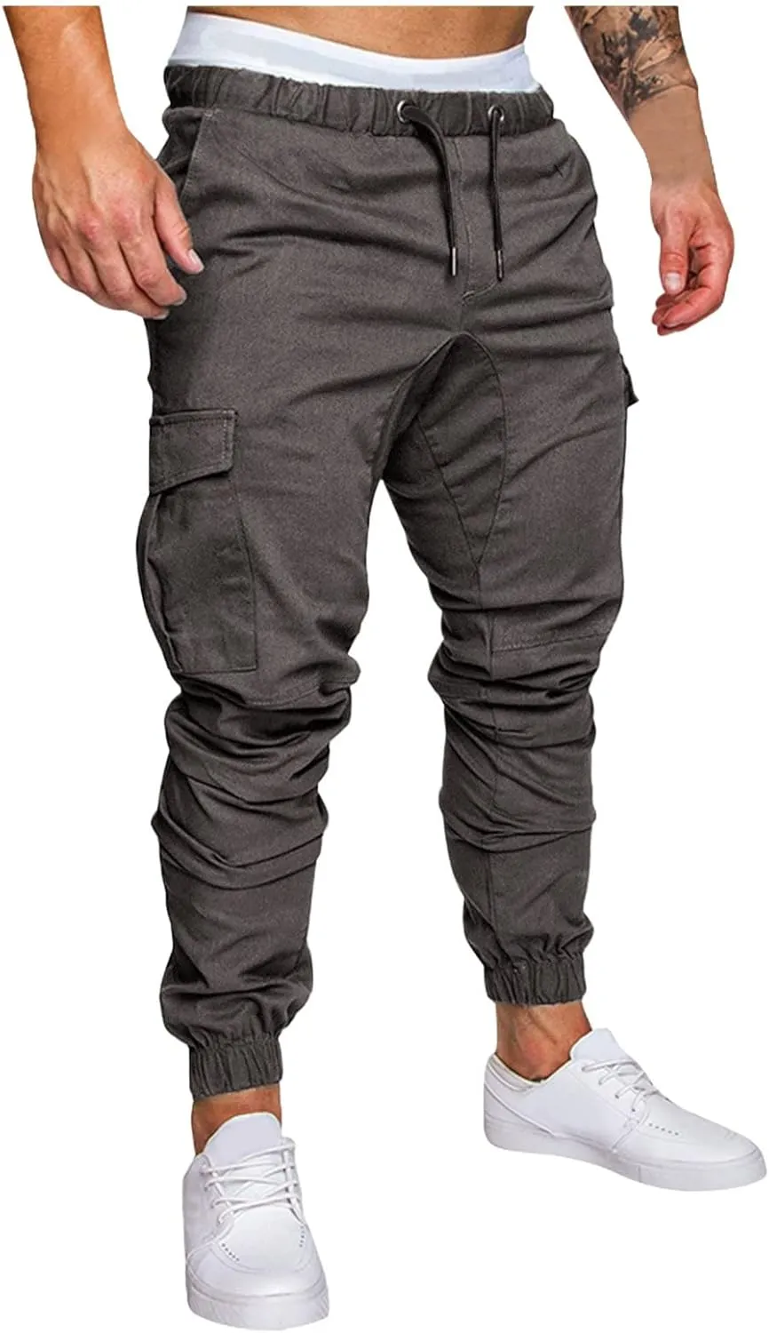 ZYXTIM Men's Hiking Cargo Pants Fashion Slim Fit Stretch Casual Work Chino Pants Drawstring Waterproof Running Sweatpants