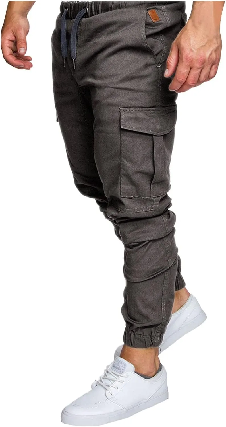 ZYXTIM Men's Hiking Cargo Pants Fashion Slim Fit Stretch Casual Work Chino Pants Drawstring Waterproof Running Sweatpants